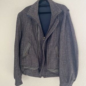 Vintage B Altman & Co  Size 42 Tweed Wool Leather Trim Bomber Jacket Ireland